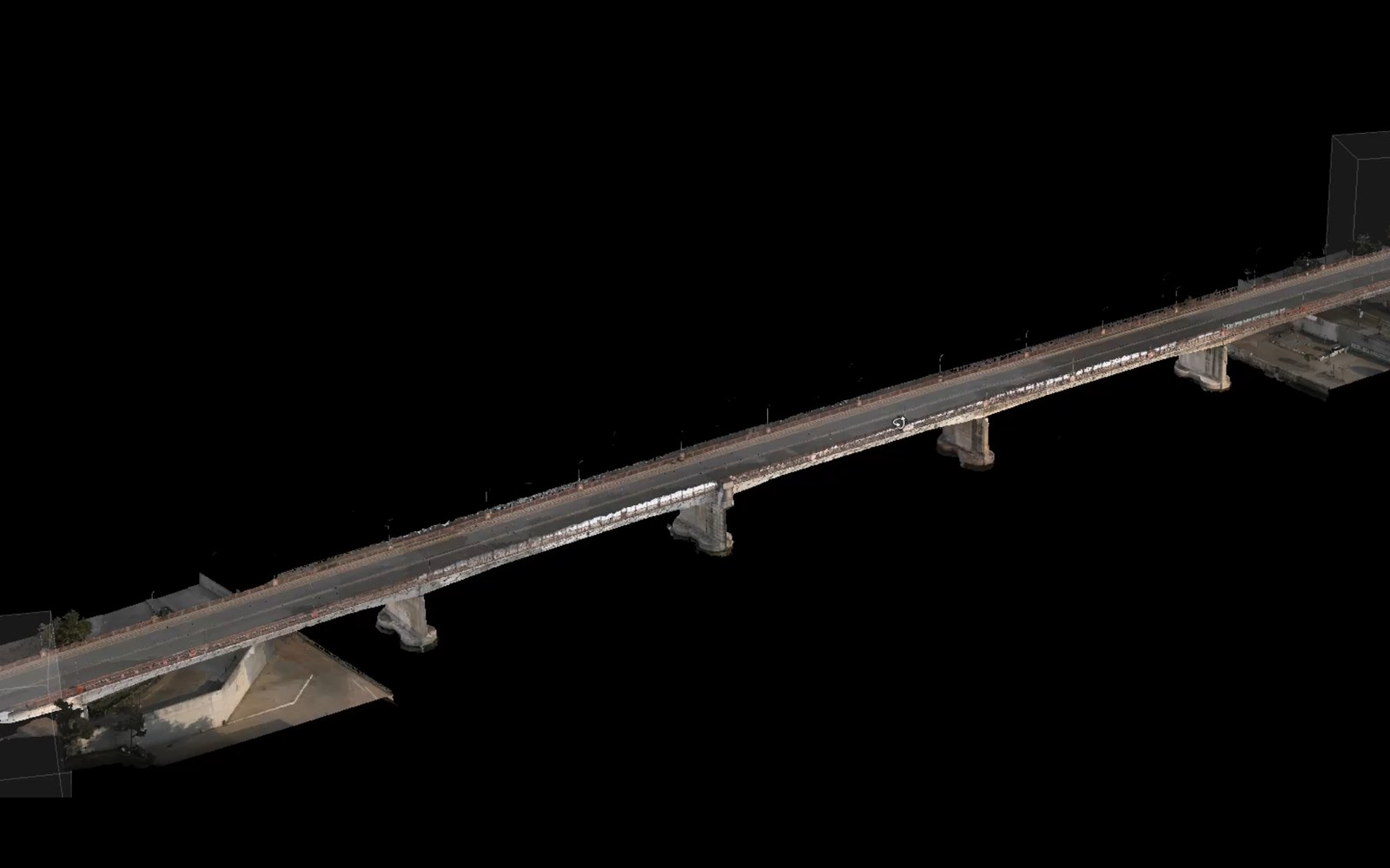 A bridge reconstructed in 3D from photographs and LiDAR, seen from above and to one side.